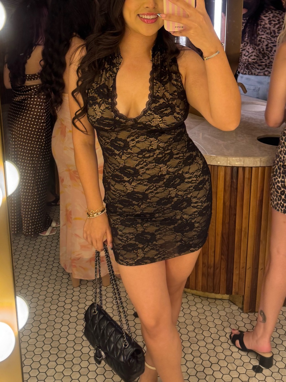 Windsor Black Lace Halter Mini Dress